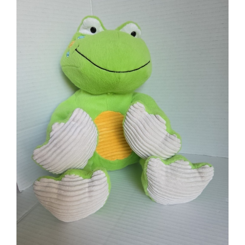 Animal Adventure Green Plush Frog White Ribbed Corduroy Feet Orange Ribbed Belly